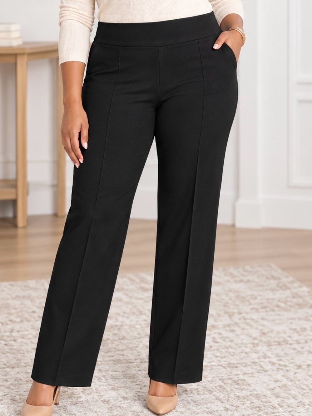 Cato Pull-On Pants Size 14/16W Black Straight Leg Stretch Hi-Rise NWT